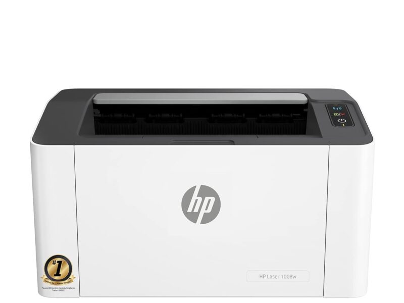 HP Laser 1008w Printer with Wi-Fi and USB connectivity, featuring fast monochrome printing and auto-duplex for home and office use.